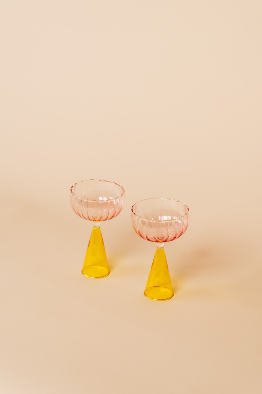 Pink Yellow Champagne Cocktail Glass Goblet