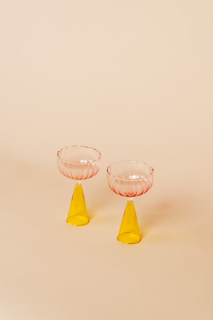 Pink Yellow Champagne Cocktail Glass Goblet