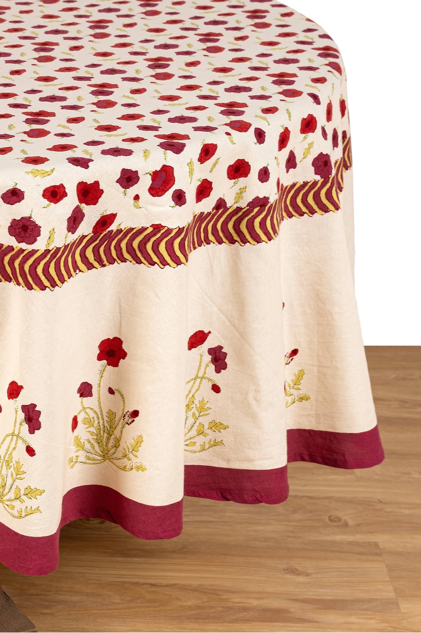 Poppies Red & Green French Tablecloth