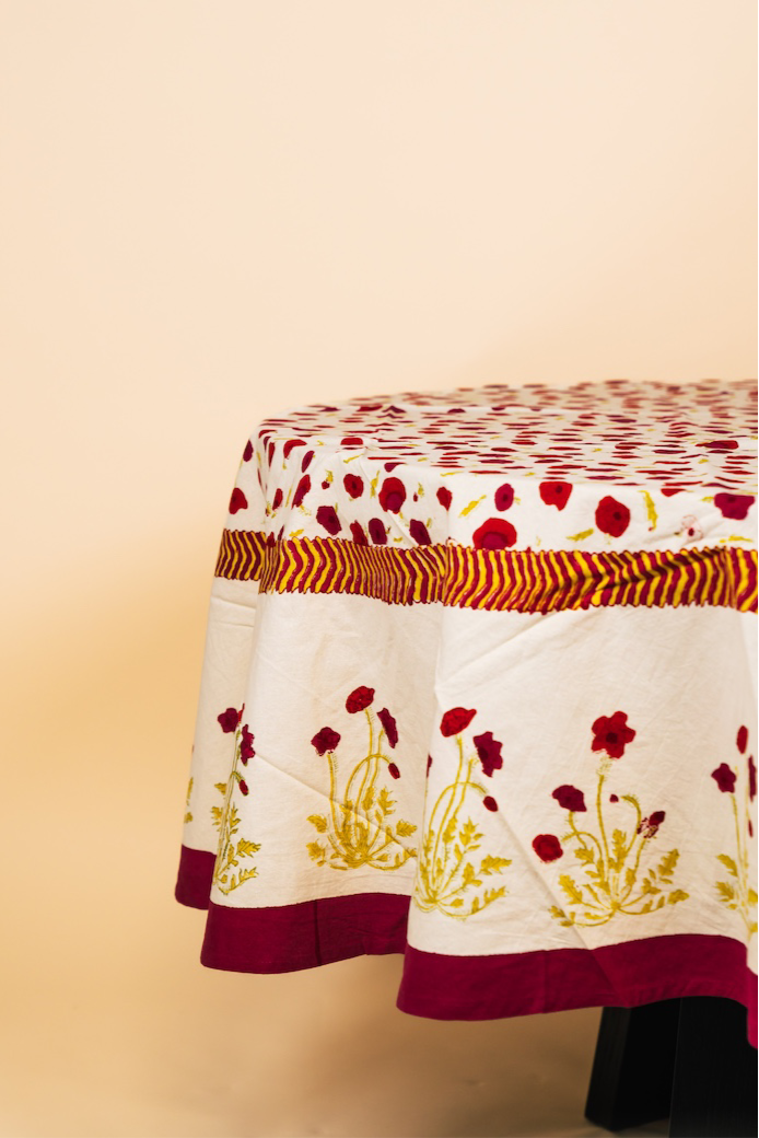 Poppies Red & Green French Tablecloth 