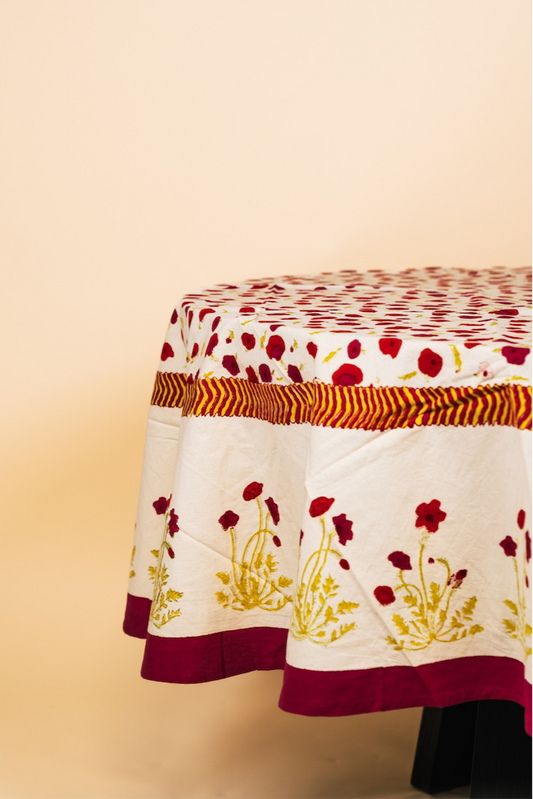 Poppies Red & Green French Tablecloth 