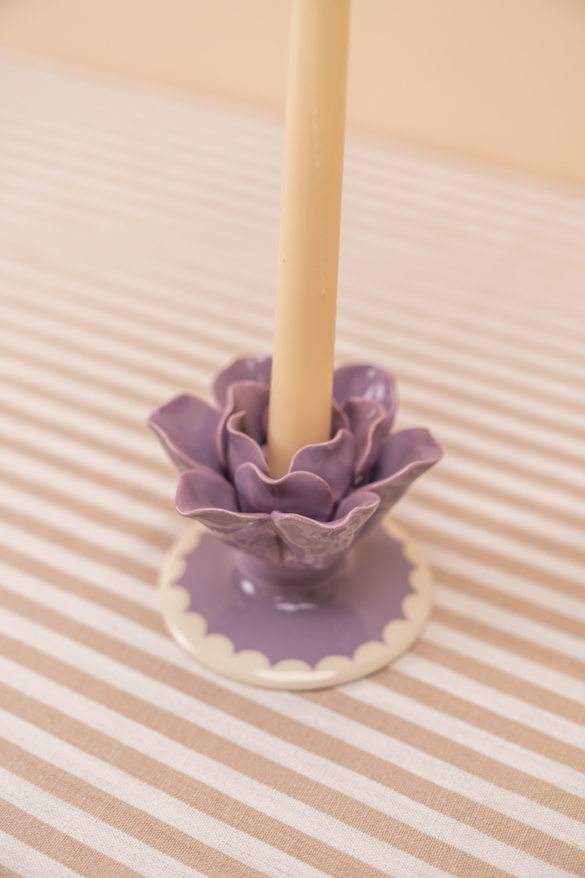 Purple Ceramic Taper Candlestick Holder Set