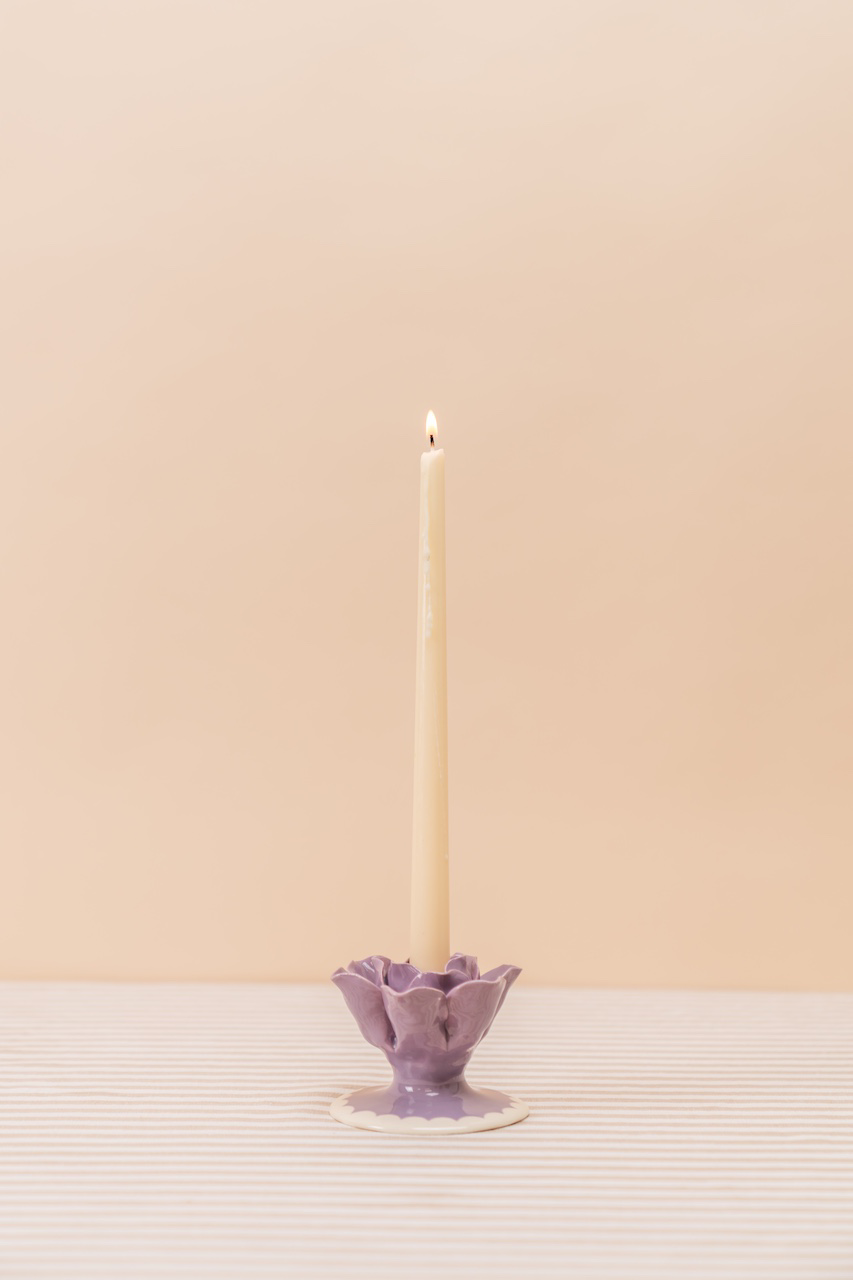 Purple Ceramic Taper Candlestick Holder Set