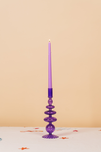 Purple Nordic Glass Candlestick Holder