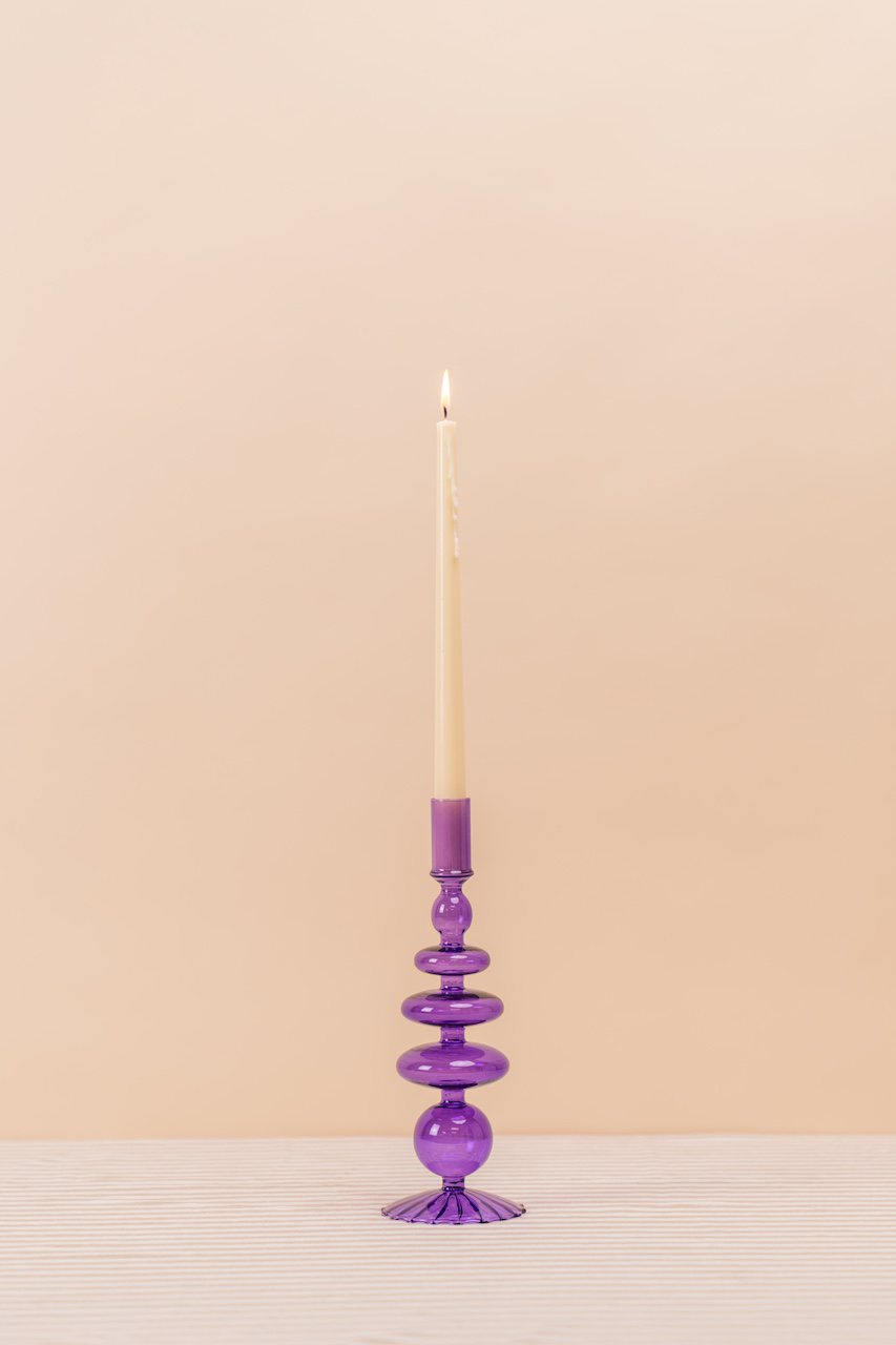 Purple Nordic Glass Candlestick Holder