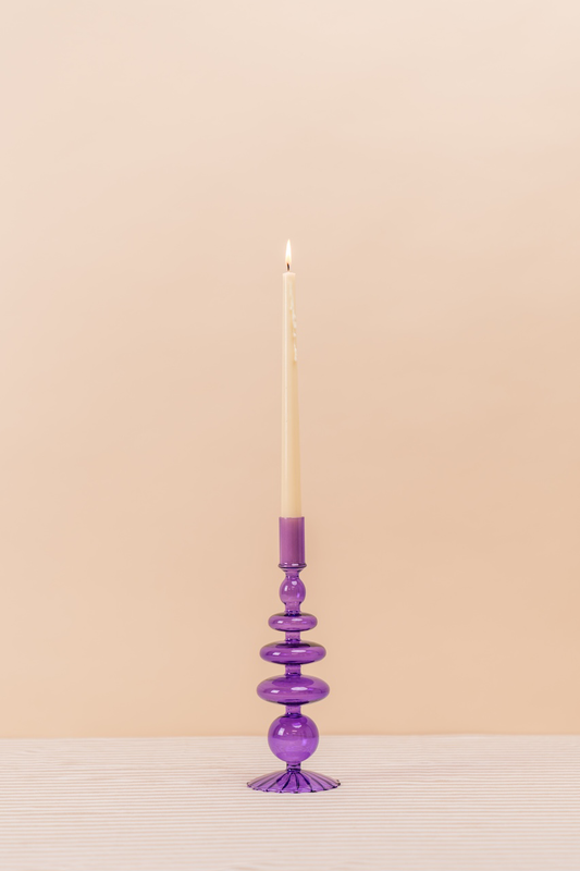 Purple Nordic Glass Candlestick Holder