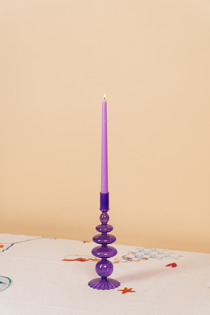 Purple Nordic Glass Candlestick Holder