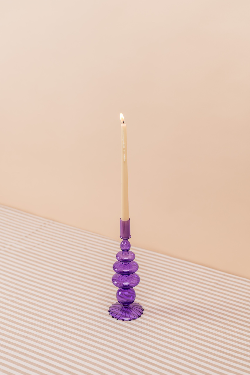 Purple Nordic Glass Candlestick Holder