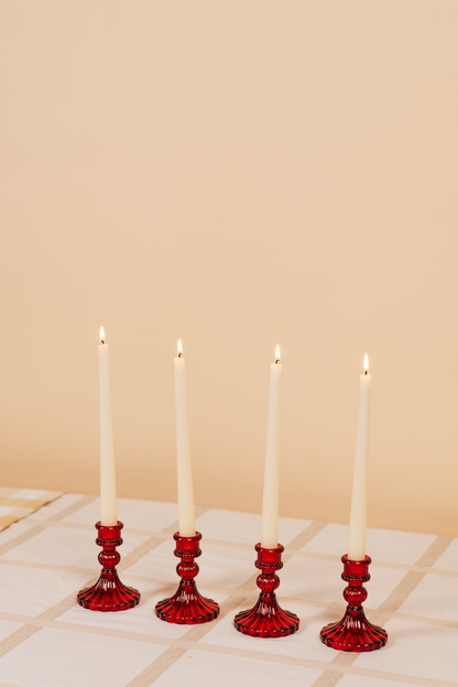 Red Glass Double Sided Candle Holder