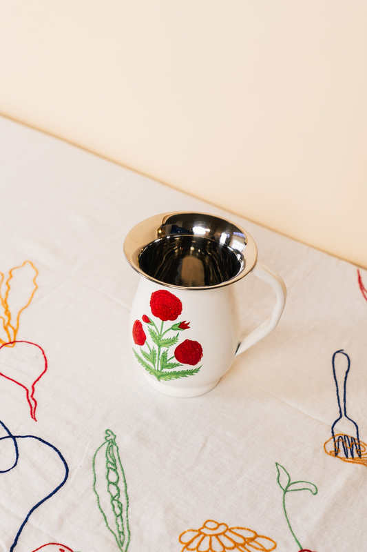 Red Poppy Enamelware Pitcher