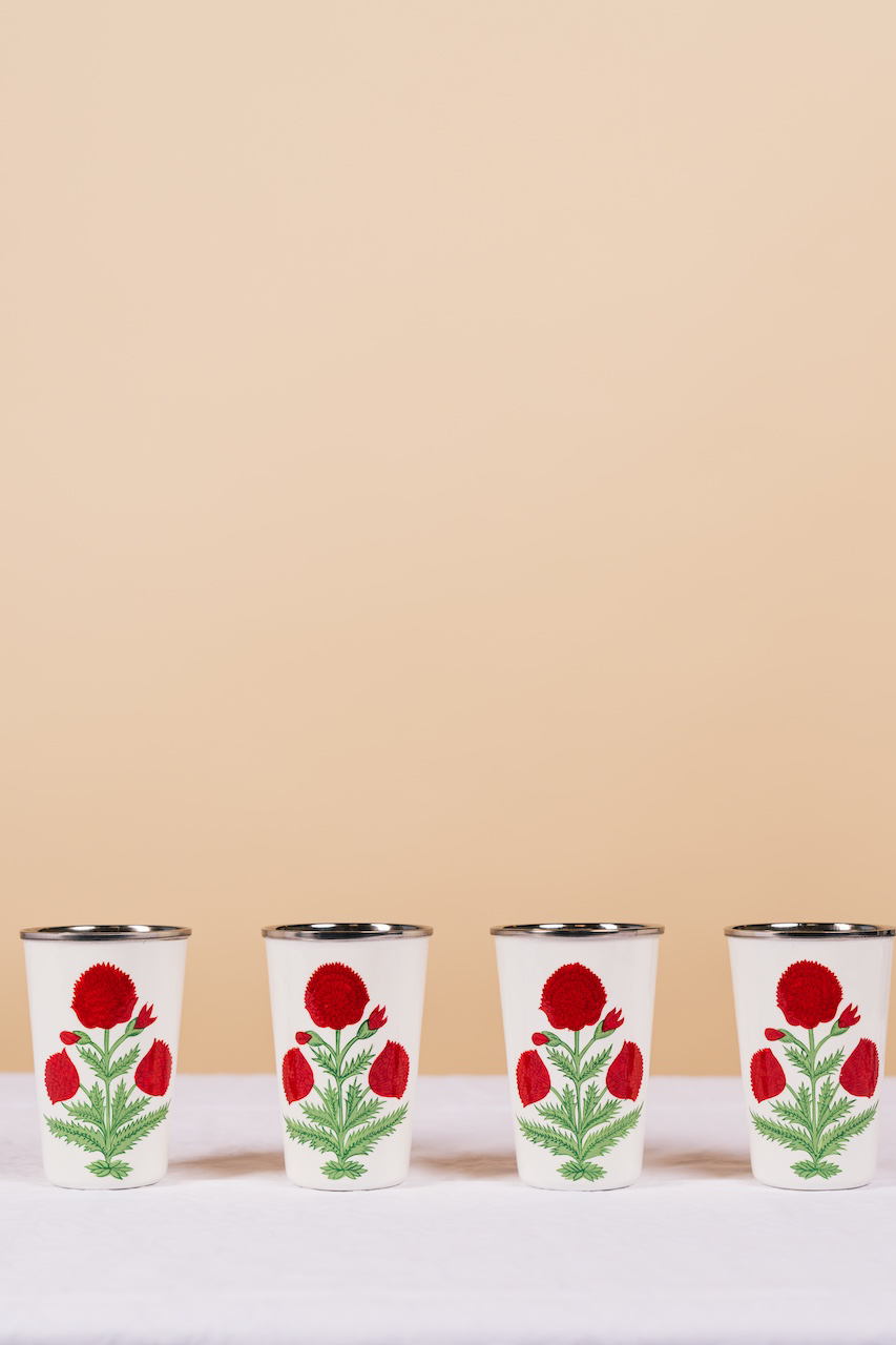 Red Poppy Tall Enamelware Tumbler Set of 4