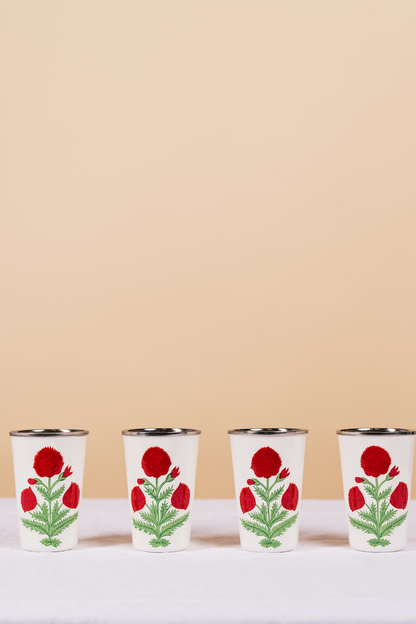 Red Poppy Tall Enamelware Tumbler Set of 4