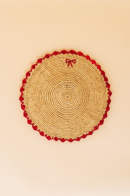 Red Scalloped Bow Placemat Set