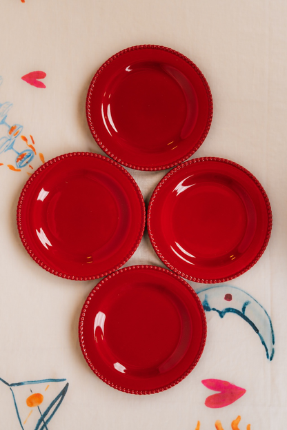 Red Stoneware Beaded Rim Side Plate
