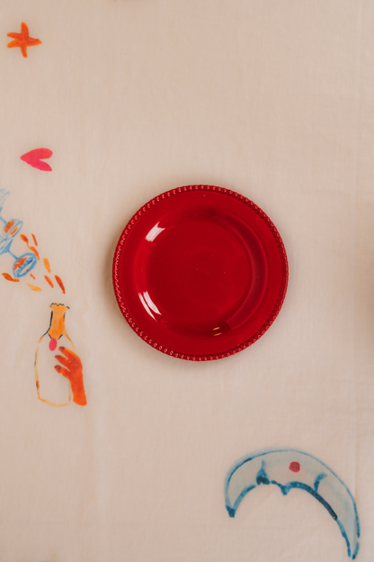 Red Stoneware Beaded Rim Side Plate Set