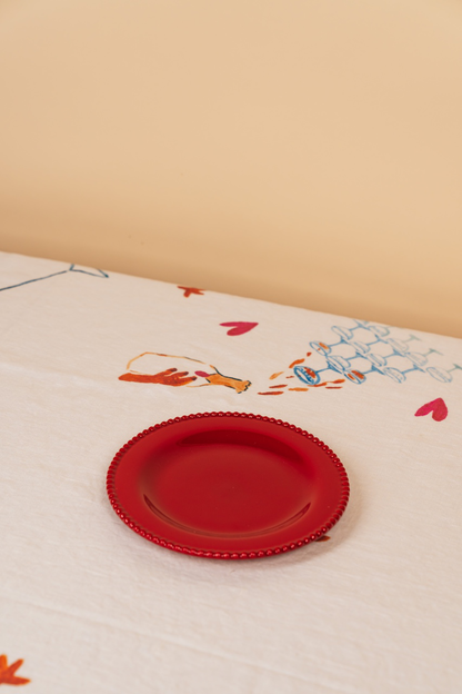 Red Stoneware Beaded Rim Side Plate Set
