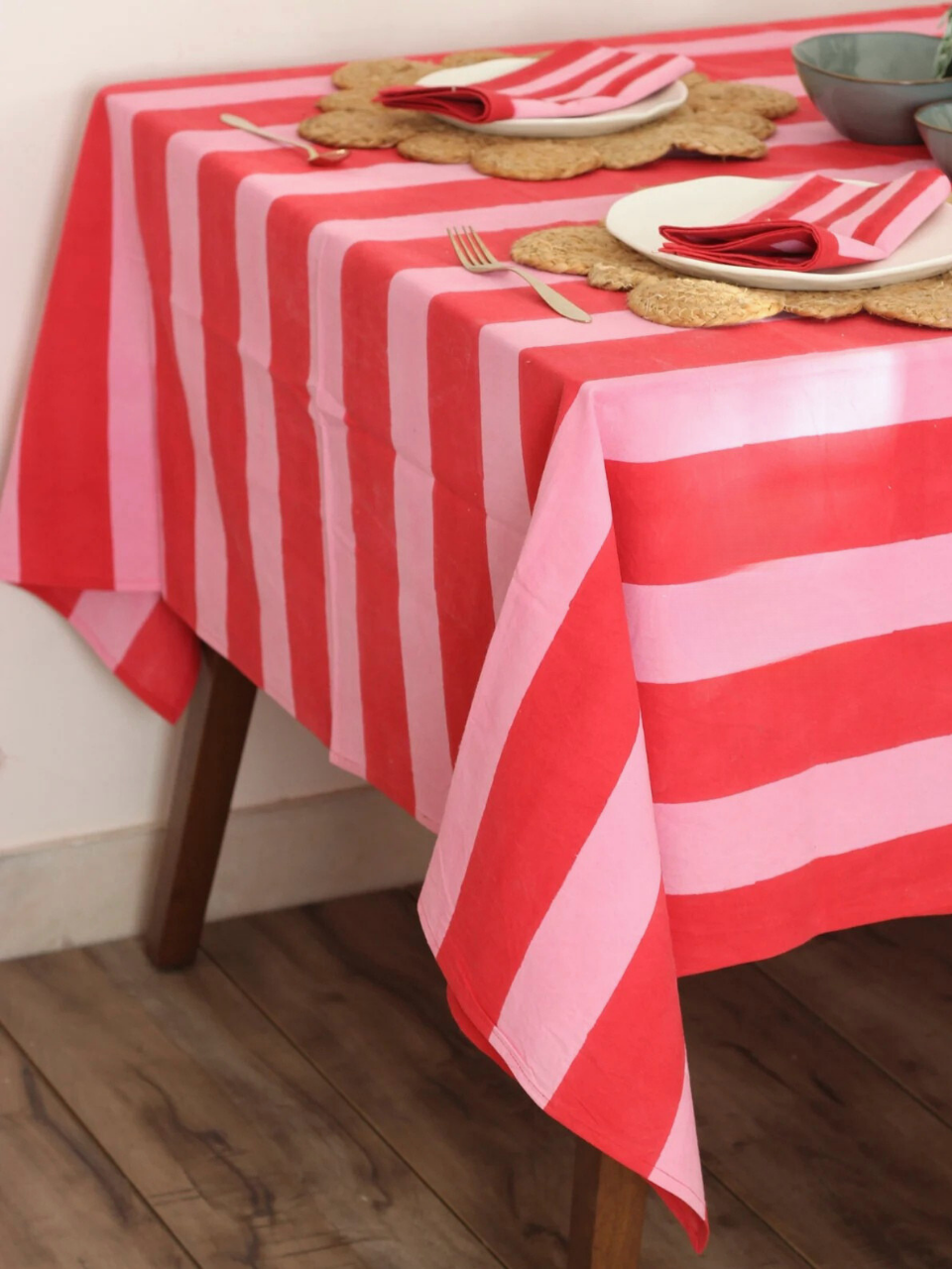 Red Pink Stripe Tablecloth