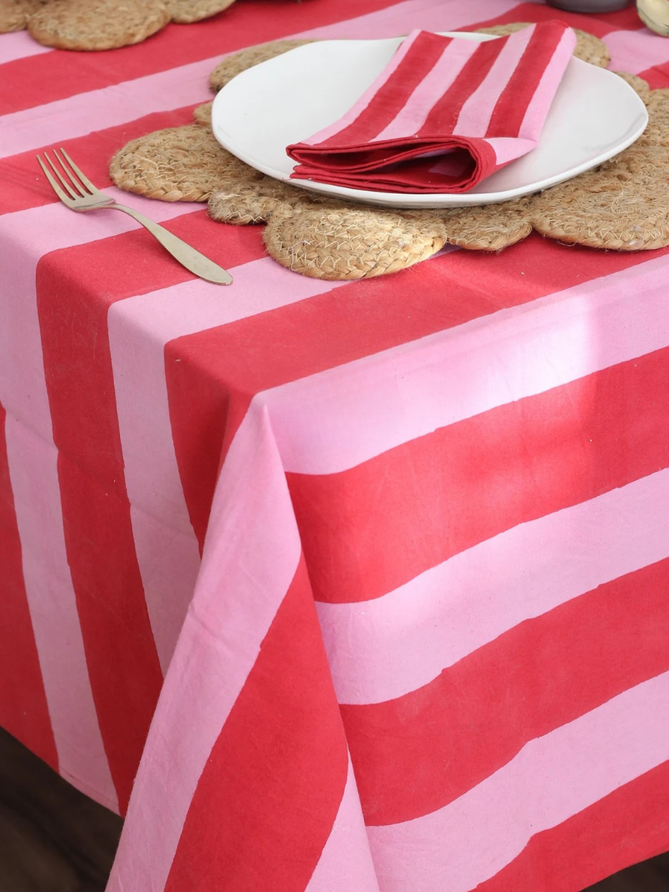 Red Pink Stripe Tablecloth