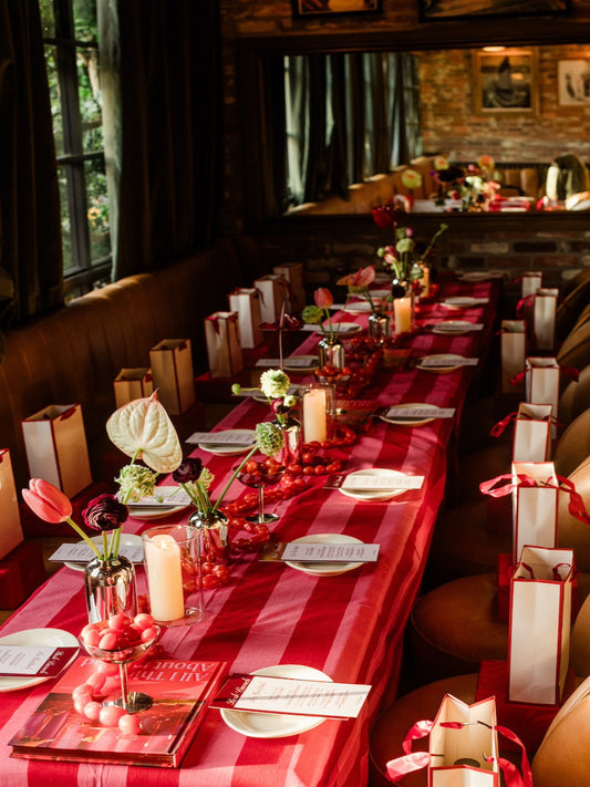 Red and Pink Stripe Tablecloth