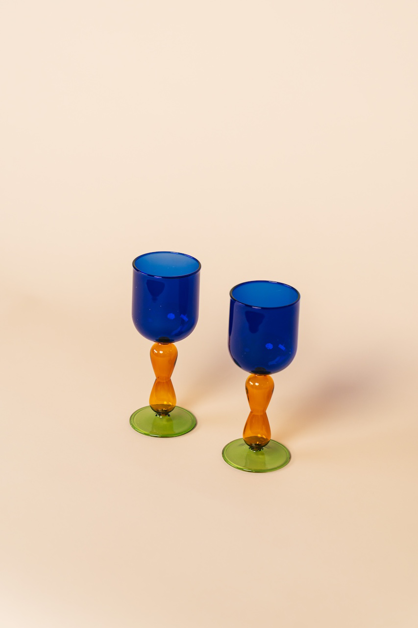 
Retro Blue Orange Goblet Wine Glass