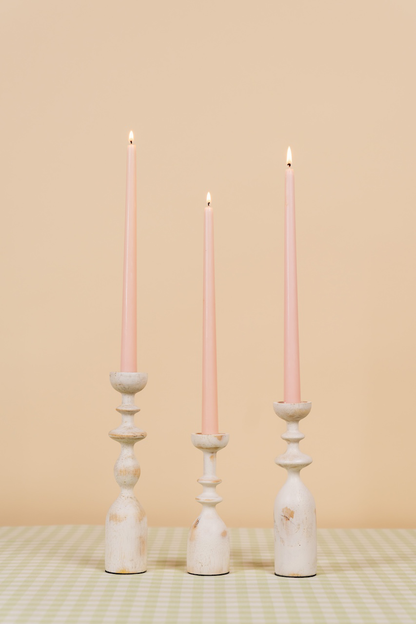 Rustic Whitewash Wood Candlestick Holder Set