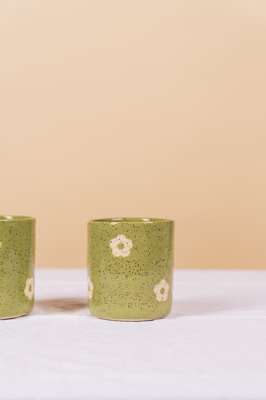 Sage Daisy Cup Set of 4