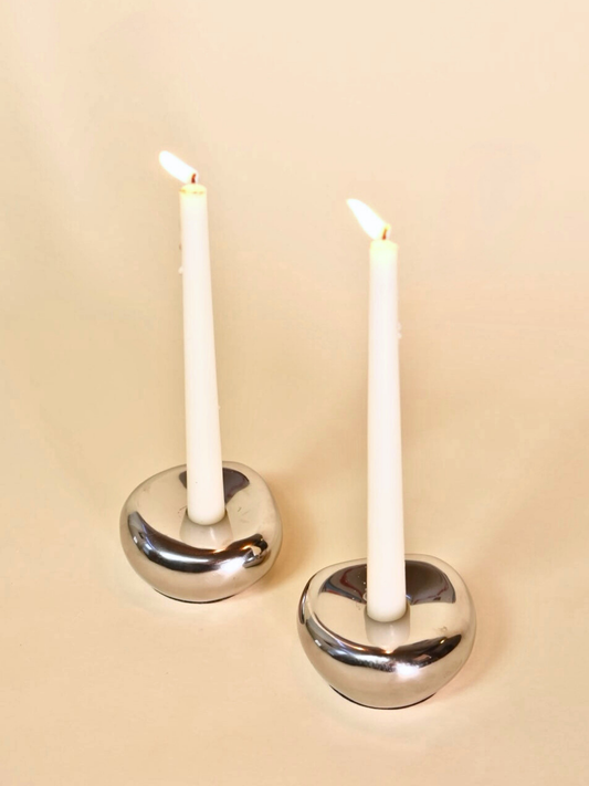 Silver Metal Candle Holder Set