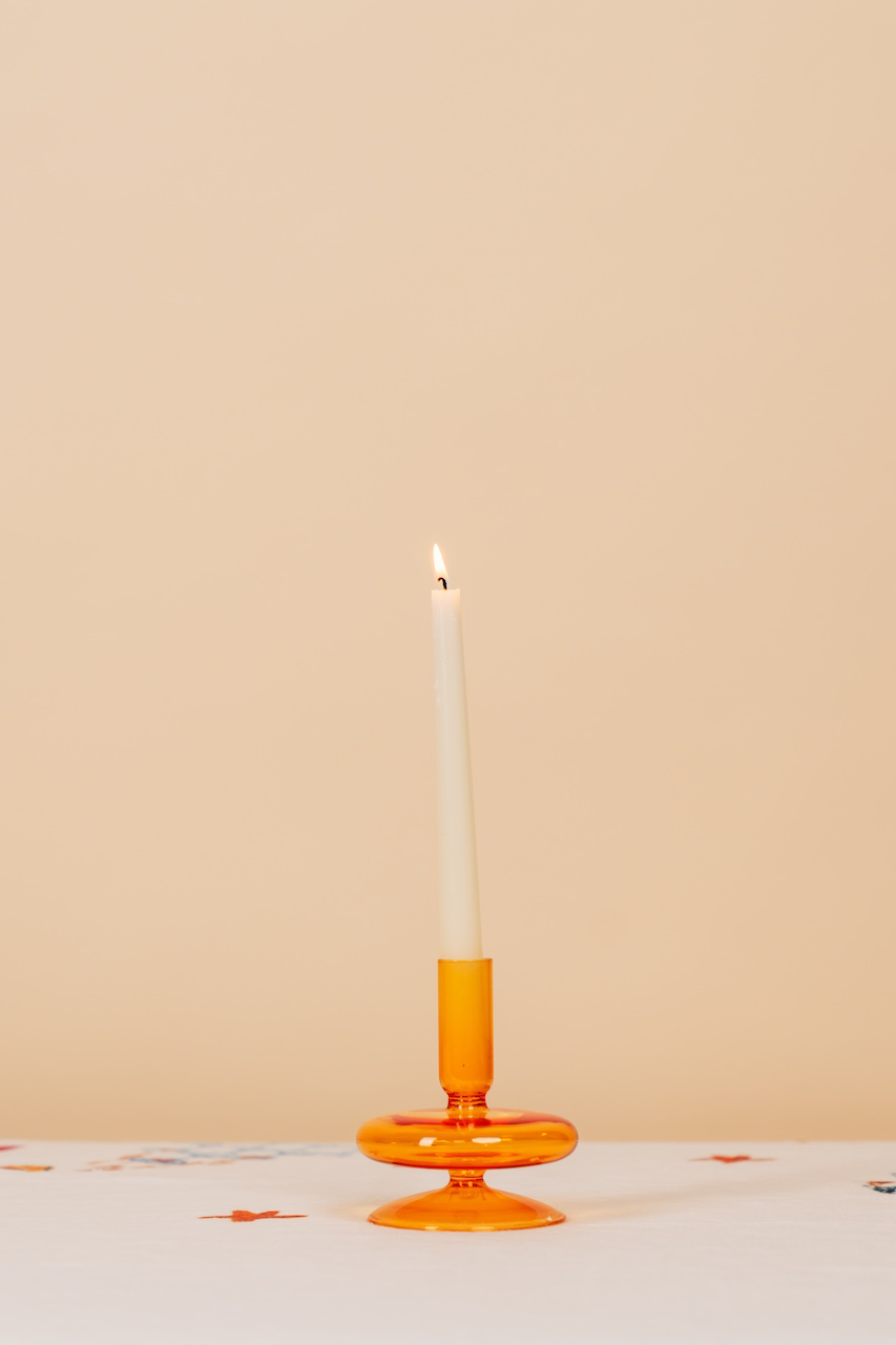 Small Orange Nordic Glass Candlestick Holder