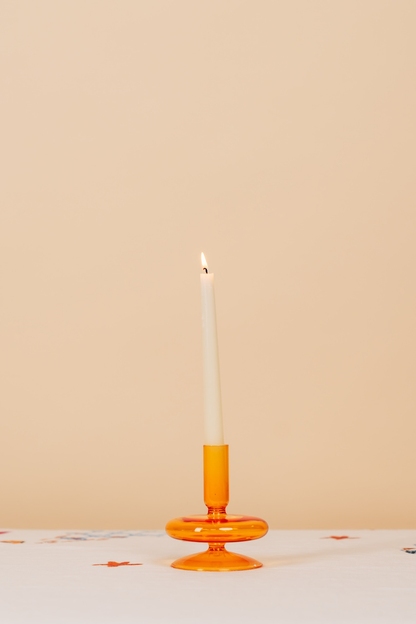 Small Orange Nordic Glass Candlestick Holder