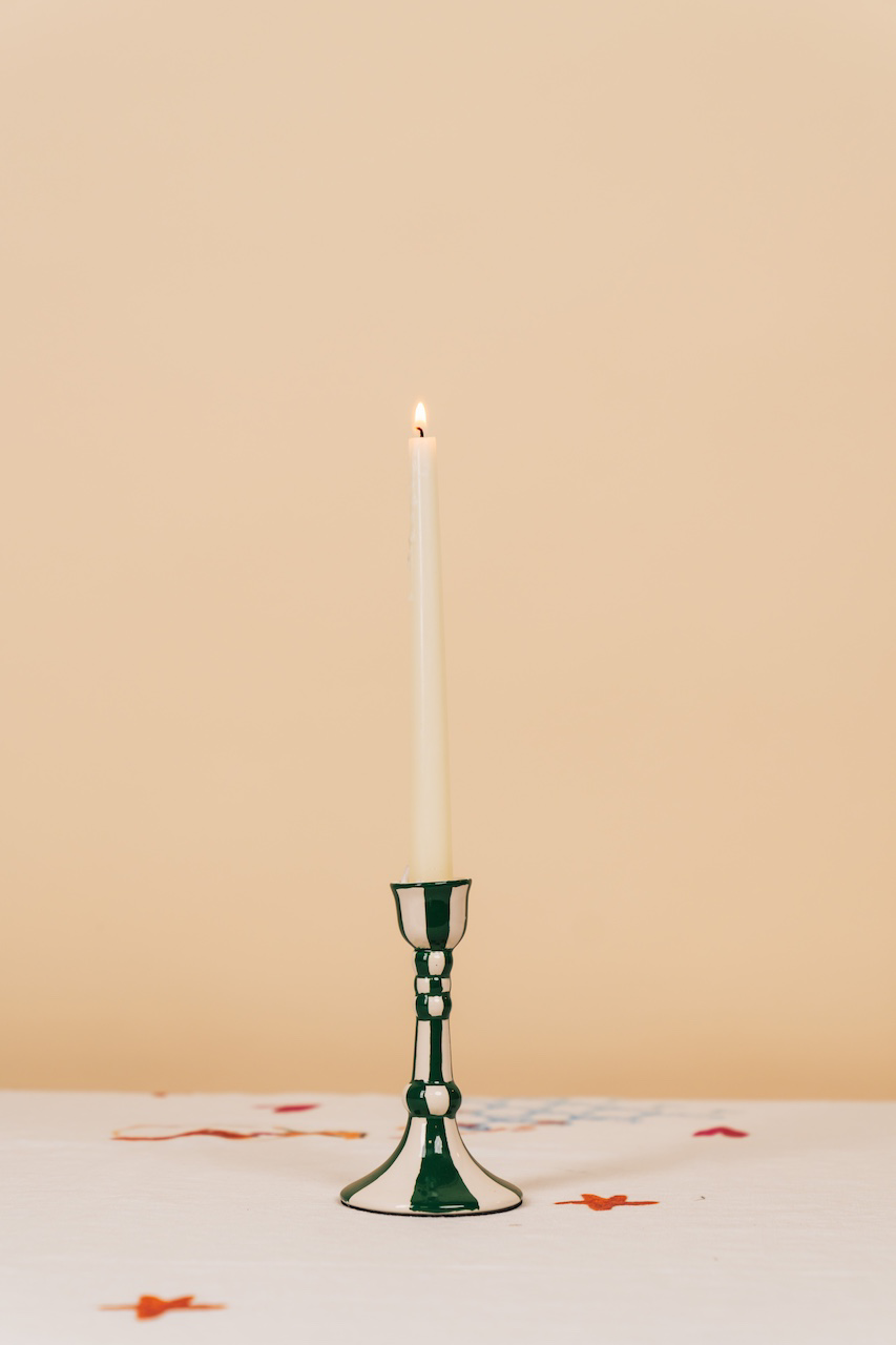 Still Life Hand-Painted Ceramic Candle Holder (Green)