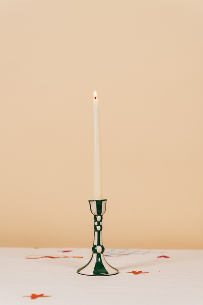 Still Life Hand-Painted Ceramic Candle Holder (Green)