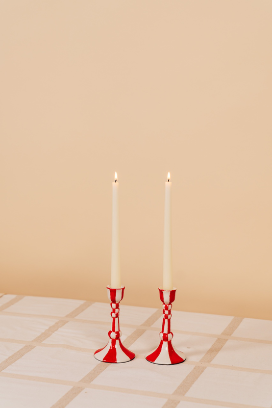 Still Life Hand-Painted Ceramic Candleholder in Red