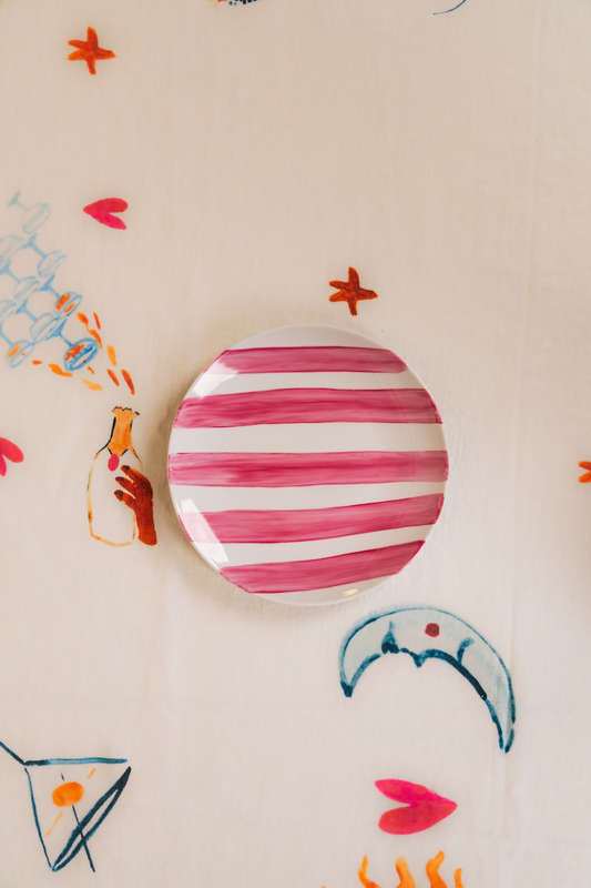 Stripes Bold Pink Hand Painted Flat Plate