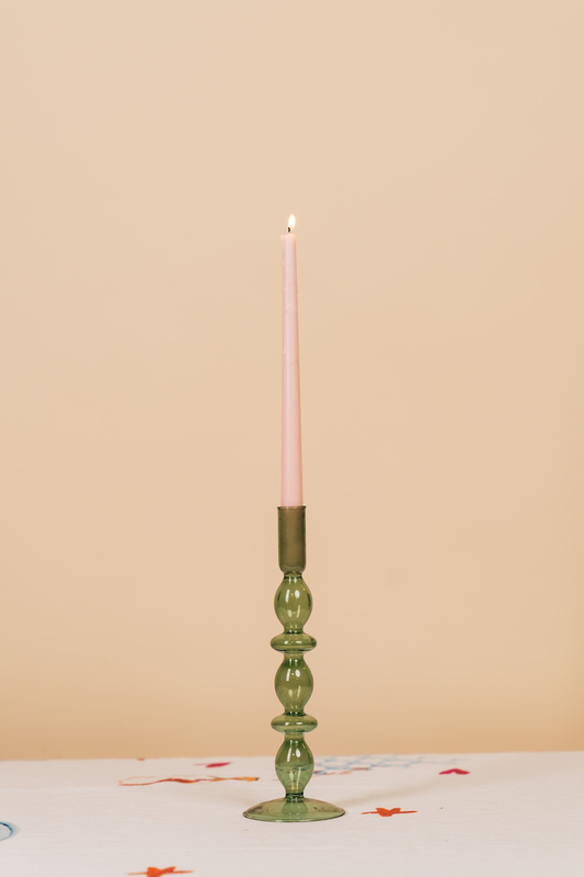 Tall Green Nordic Glass Candlestick Holder