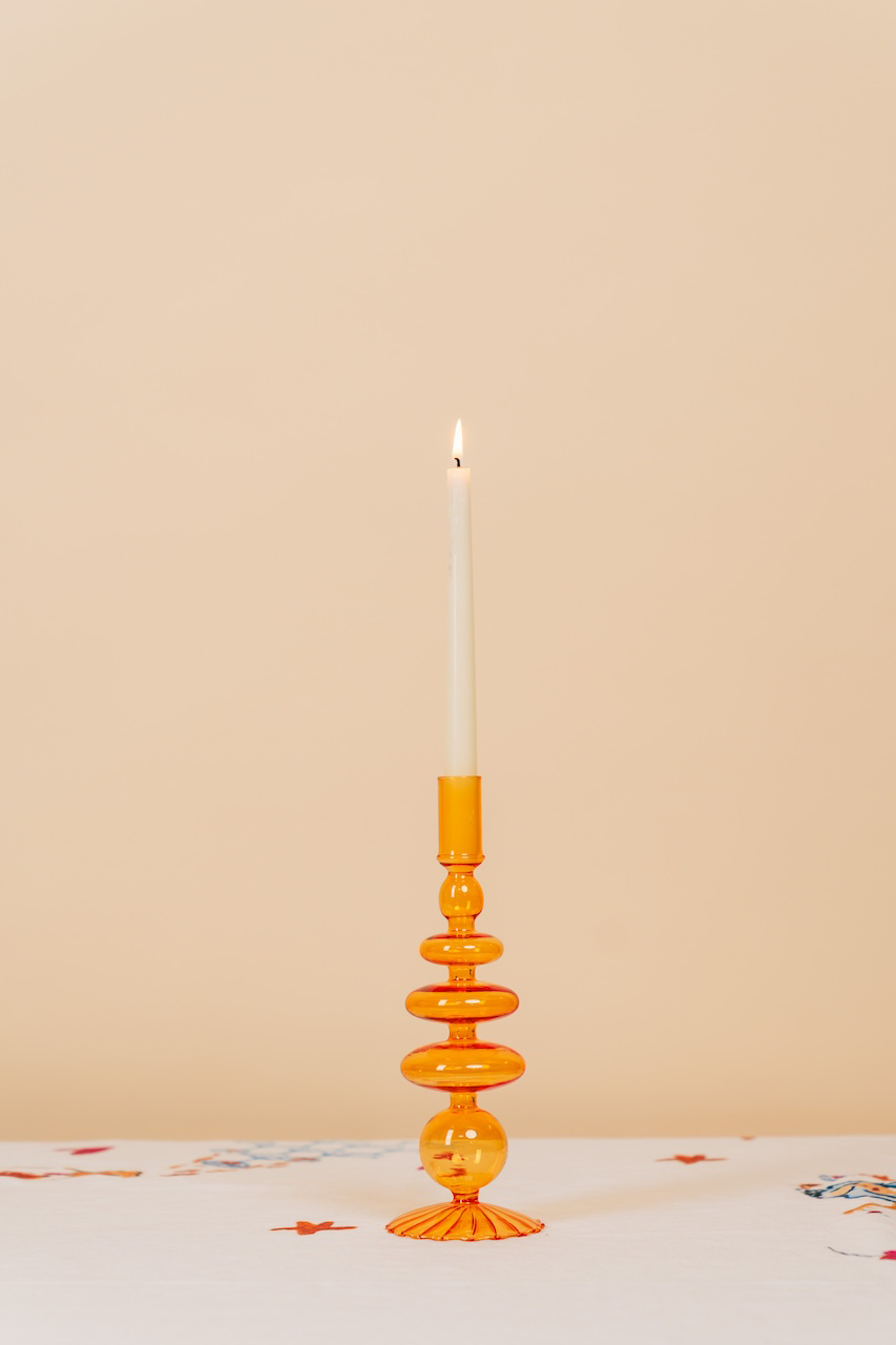 Tall Orange Nordic Glass Candlestick Holder