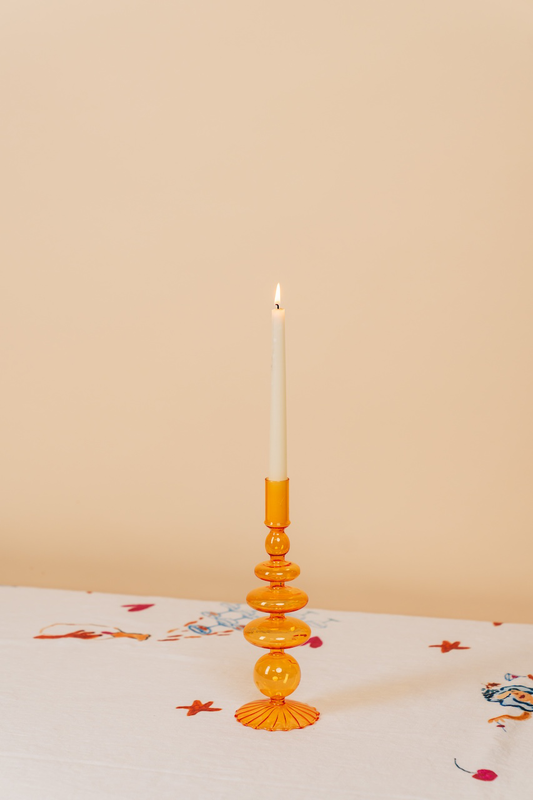 Tall Orange Nordic Glass Candlestick Holder