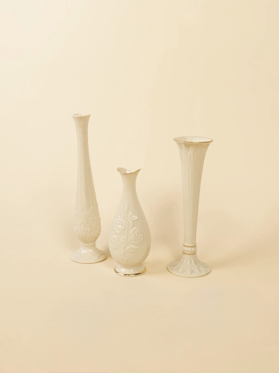 Vintage Cream Engraved Vase Set