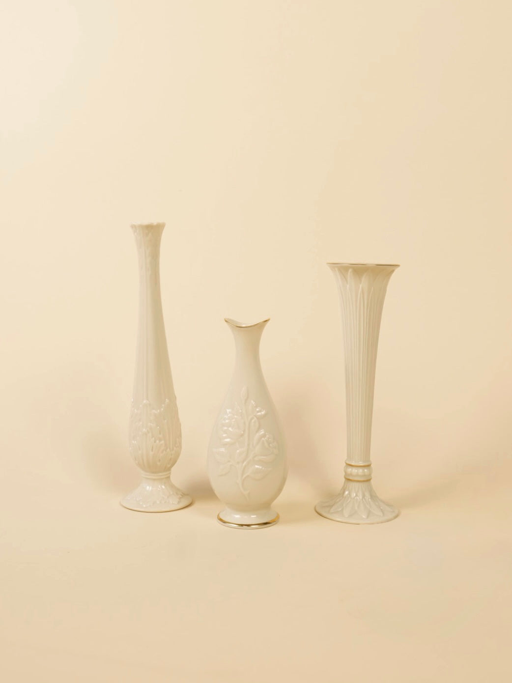 Vintage Cream Engraved Vase Set