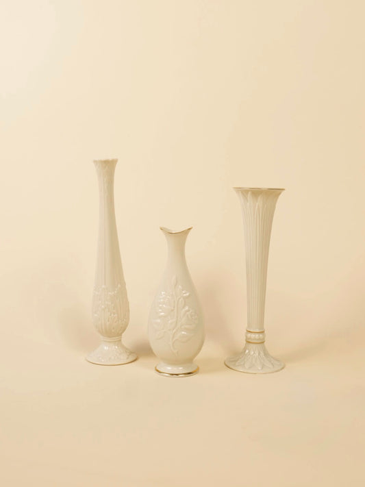 Vintage Cream Engraved Vase Set