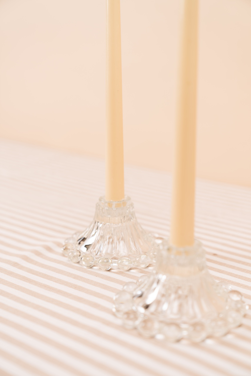 Vintage Crystal Beaded Rim Candlestick Holder Set