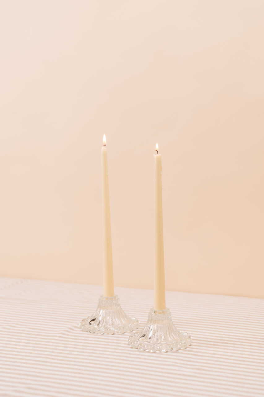 Vintage Crystal Beaded Rim Candlestick Holder Set