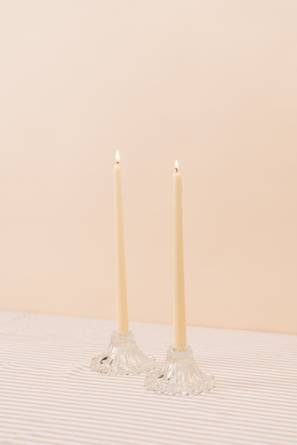 Vintage Crystal Beaded Rim Candlestick Holder Set