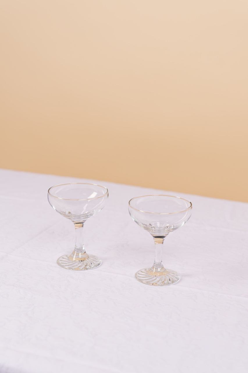 Vintage Short Crystal Coupe Glass Set of 2