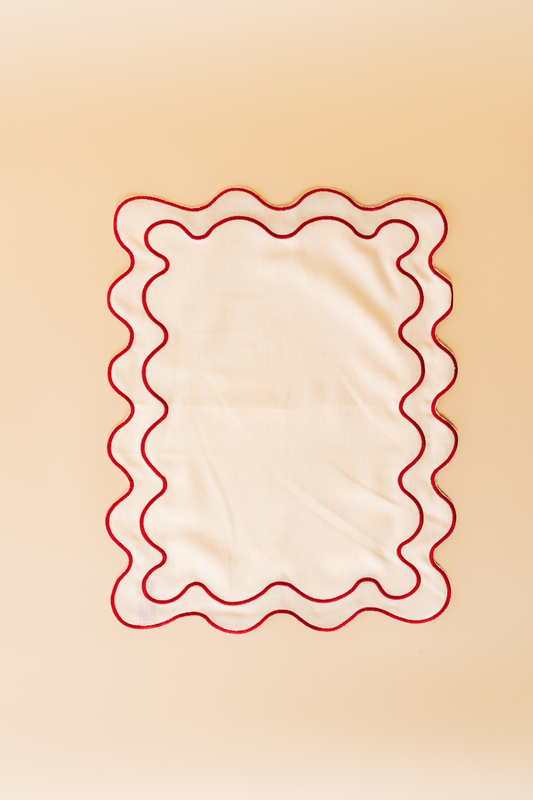 Wavy Creme Red Linen Blend Placemat 