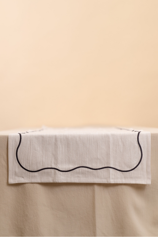 White & Black Wavy Cotton Table Runner