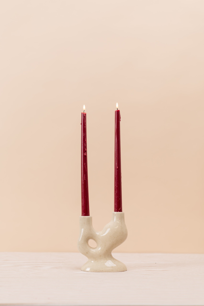 White Ceramic 2-arm Candelabra