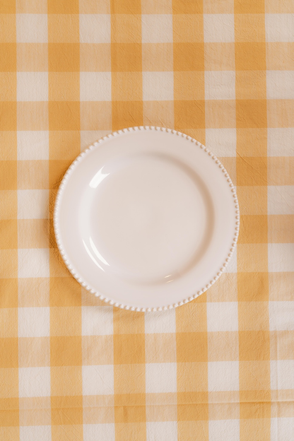 White Stoneware Beaded Rim Dinner Pate 