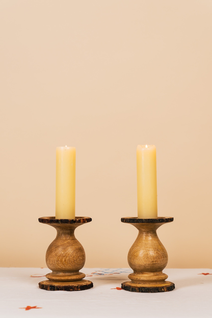 Wood with Bark Edge Pillar Candle Holder