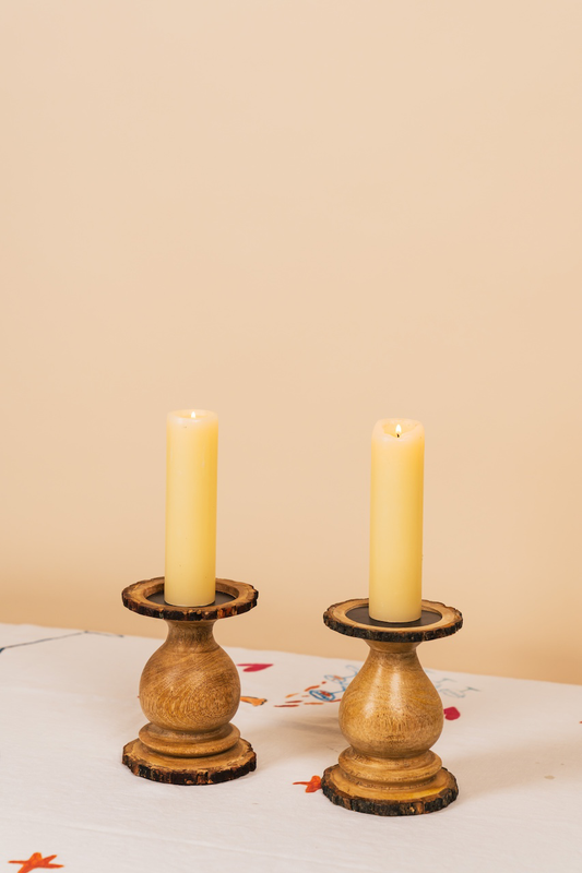 Wood with Bark Edge Pillar Candle Holder