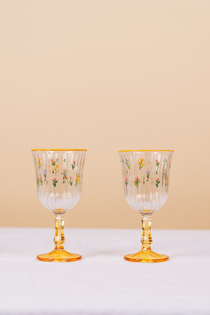 Yellow Botanical Stemmed Wine Glass